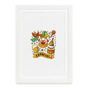 Clown de carnaval coloré avec tambour - Affiche encadrée (27 × 37 cm) - blanc - Devant