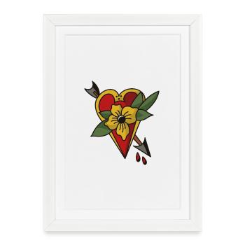 Heart with Arrow & Flower – Oldschool Tattoo Design - Framed poster (27 × 37 cm) - white - Front