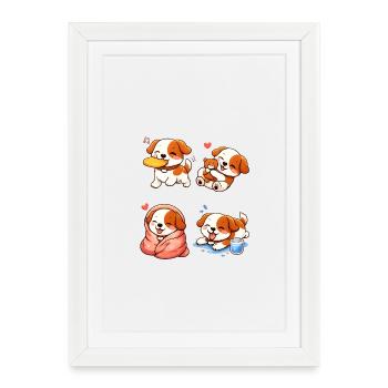 Adorable and Tender Cartoon Puppies - Framed poster (27 × 37 cm) - white - Front