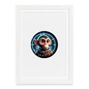 Affe als Astronaut im Weltall - Gerahmtes Poster (27 × 37 cm) - Weiß - Vorne