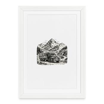 Chauffeur de camion Route longue distance Montagnes - Affiche encadrée (27 × 37 cm) - blanc - Devant