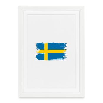 Sweden Flag Brush Tee - Framed poster (27 × 37 cm) - white - Front