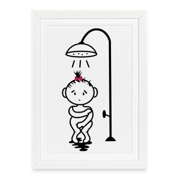 fille timide sous la douche - Affiche encadrée (27 × 37 cm) - blanc - Devant