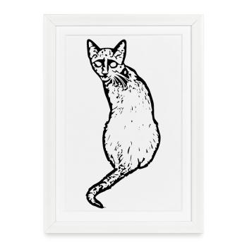 Chat noir - Affiche encadrée (27 × 37 cm) - blanc - Devant