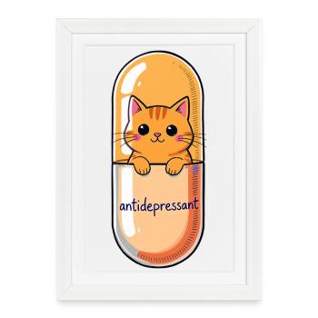 Cute Cat Capsule – Mood Booster Cartoon - Gerahmtes Poster (27 × 37 cm) - Weiß - Vorne