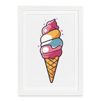 Pastell Eiscreme Cartoon Cone - Gerahmtes Poster (27 × 37 cm) - Weiß - Vorne