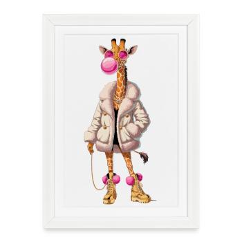 Cool giraffe with bubblegum street style animal motif - Framed poster (27 × 37 cm) - white - Front