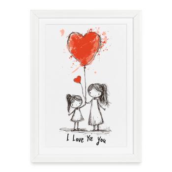Illustration de ballons en forme de cœur pour la mère et l’enfant pour l’amour - Affiche encadrée (27 × 37 cm) - blanc - Devant