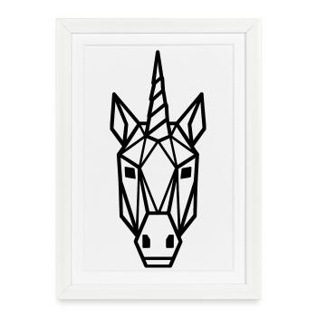 Art géométrique de la ligne de limine licorne (noir) - Affiche encadrée (27 × 37 cm) - blanc - Devant