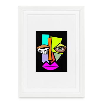 Neon Geometric Face Pop Art - Framed poster (27 × 37 cm) - white - Front