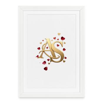 Monogramme doré AS avec des roses - Affiche encadrée (27 × 37 cm) - blanc - Devant