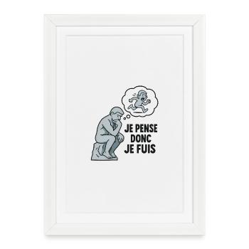 Le Penseur 2.0 – Je pense, je flippe, je cours - Affiche encadrée (27 × 37 cm) - blanc - Devant