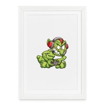Gamer Snake avec casque et contrôle - Affiche encadrée (27 × 37 cm) - blanc - Devant