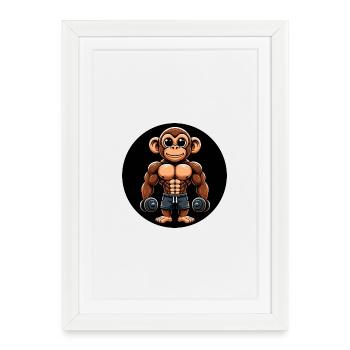 Entraînement de bodybuilder de chimpanzé singe - Affiche encadrée (27 × 37 cm) - blanc - Devant