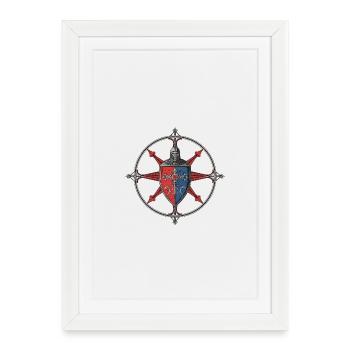 Coat of arms with medieval knight motifs - Framed poster (27 × 37 cm) - white - Front