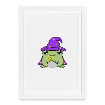 Grenouille magicienne avec chapeau - Affiche encadrée (27 × 37 cm) - blanc - Devant