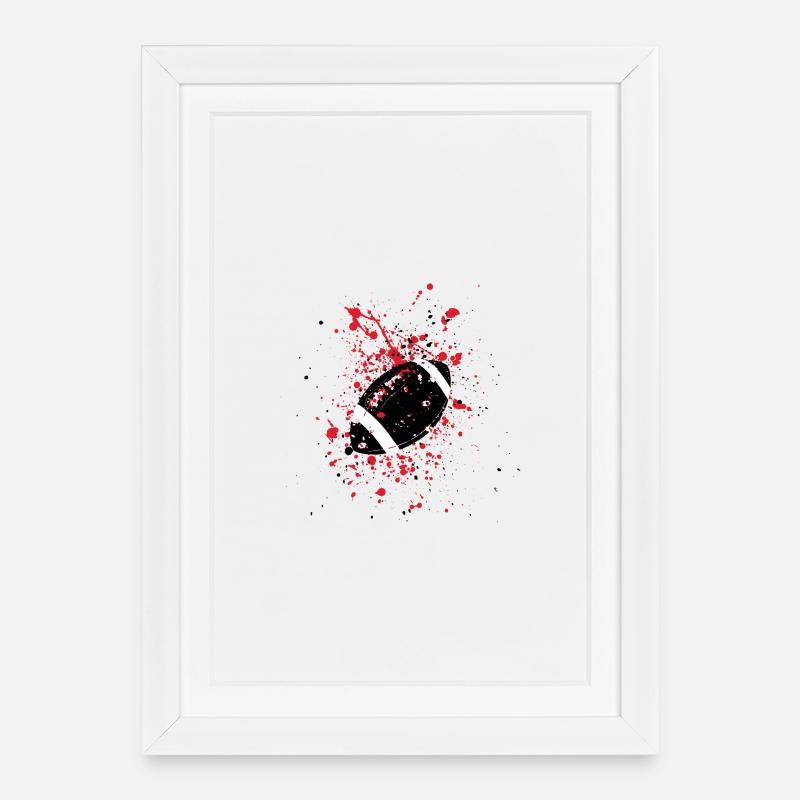 Rugby ball on red splashes - Framed poster (27 × 37 cm) - white