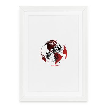 Globe rouge et noir silhouettes de cyclistes  - Affiche encadrée (27 × 37 cm) - blanc - Devant