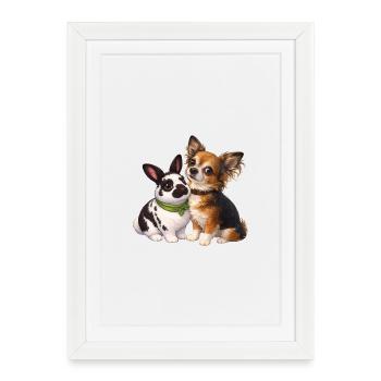 Lapins nains Paulinchen et Chihuahua Dexter - Affiche encadrée (27 × 37 cm) - blanc - Devant