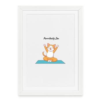 Purrrfectly Zen – Yoga-Katze - Gerahmtes Poster (27 × 37 cm) - Weiß - Vorne