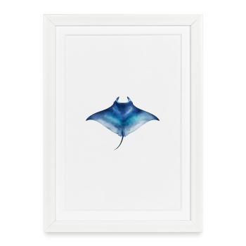 Raie manta aquarelle - Affiche encadrée (27 × 37 cm) - blanc - Devant