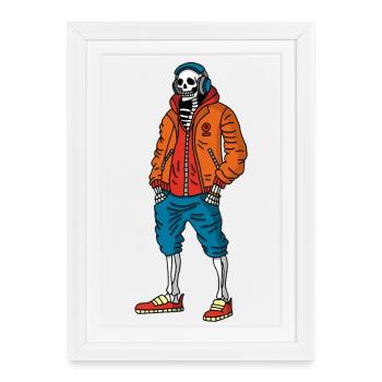 Squelette mélomane - Affiche encadrée (27 × 37 cm) - blanc - Devant