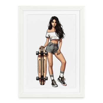Longboard - Framed poster (27 × 37 cm) - white - Front