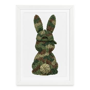 Lapin derrière Casquette Camouflage Casquette Camouflage - Affiche encadrée (27 × 37 cm) - blanc - Devant