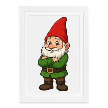 Petit nain de jardin avec un chapeau rouge - Affiche encadrée (27 × 37 cm) - blanc - Devant