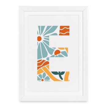 Lettre e fleurs groovy idée cadeau  - Affiche encadrée (27 × 37 cm) - blanc - Devant