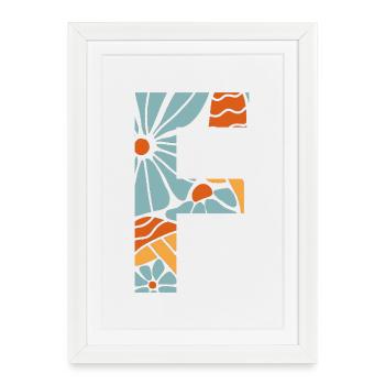 Lettre f fleurs groovy idée cadeau  - Affiche encadrée (27 × 37 cm) - blanc - Devant