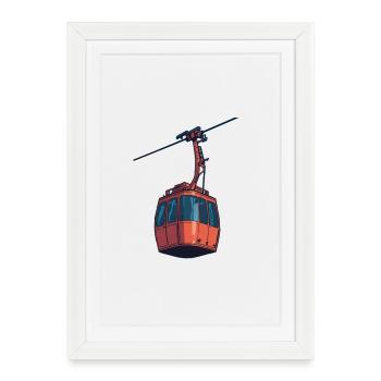 Red Cable Car Gondola Illustration - Framed poster (27 × 37 cm) - white - Front