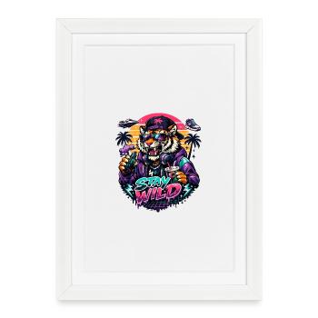 Tiger DJ Stay Wild Neon - Framed poster (27 × 37 cm) - white - Front