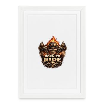 Born to Ride Skull Moto Flame - Framed poster (27 × 37 cm) - white - Front
