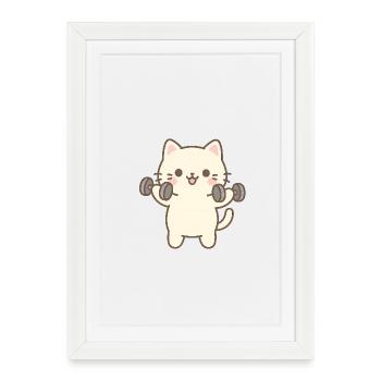 Kitten doing strength training - Framed poster (27 × 37 cm) - white - Front
