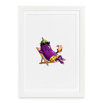 Aubergine en Vacances Soleil - Affiche encadrée (27 × 37 cm) - blanc - Devant