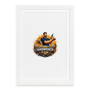 Craftsman Logo – Comic Style with Drill - Framed poster (27 × 37 cm) - white - Front