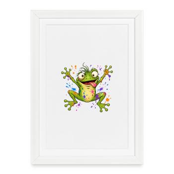 Frecher Frosch mit Farbklecksen - Gerahmtes Poster (27 × 37 cm) - Weiß - Vorne