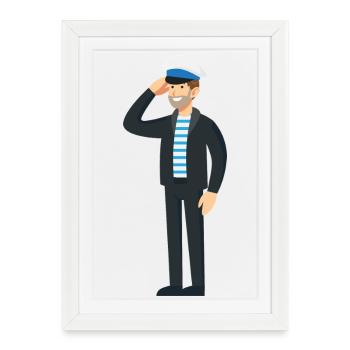 Nautic Design Maritime Striped Saluting Captain - Framed poster (27 × 37 cm) - white - Front