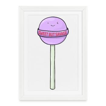Sweet but savage Lollipop  Kawaii Candy Motiv - Gerahmtes Poster (27 × 37 cm) - Weiß - Vorne
