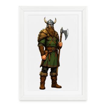 Guerrier viking avec hache et fourrure - Affiche encadrée (27 × 37 cm) - blanc - Devant