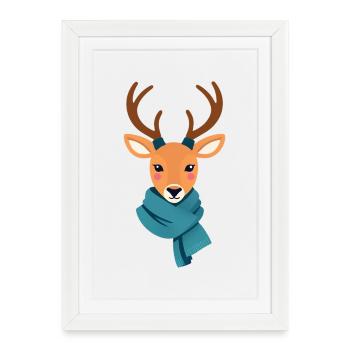 Cerf avec écharpe photo d’hiver - Affiche encadrée (27 × 37 cm) - blanc - Devant