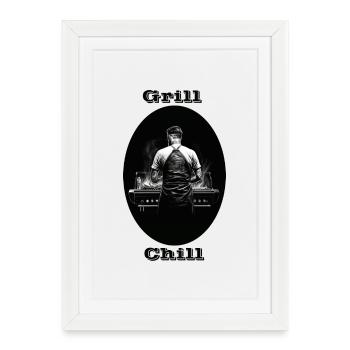Grill Chill - Affiche encadrée (27 × 37 cm) - blanc - Devant