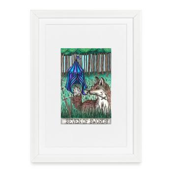 Tarot card "Seven of Swords" - Framed poster (27 × 37 cm) - white - Front