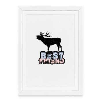 Best Friend Deer Hirsch - Gerahmtes Poster (27 × 37 cm) - Weiß - Vorne