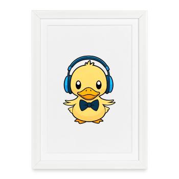 Canard mignon avec des écouteurs - Affiche encadrée (27 × 37 cm) - blanc - Devant