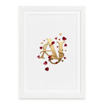 Monogramme doré d’AJ avec des roses - Affiche encadrée (27 × 37 cm) - blanc - Devant