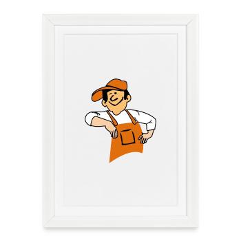 Friendly Handyman Mascot – Cartoon Craftsman Worke - Framed poster (27 × 37 cm) - white - Front