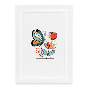 Papillons qui s’envolent vers les fleurs - Affiche encadrée (27 × 37 cm) - blanc - Devant