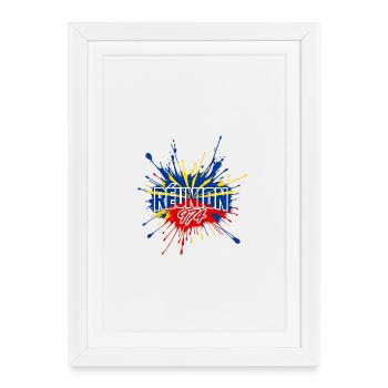 Splash Drapeau Réunion 974 - Affiche encadrée (27 × 37 cm) - blanc - Devant